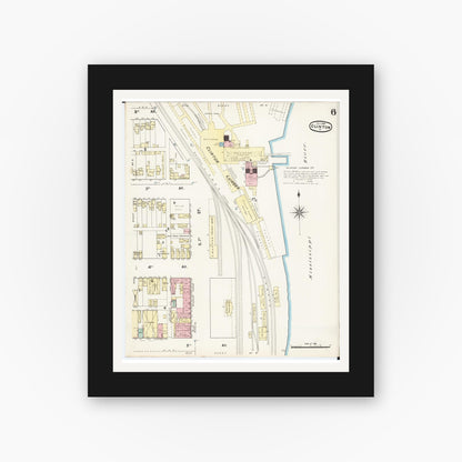 Old map wall art mockup — black gallery frame with white mat — Sanborn Fire Insurance Map from Clinton, Clinton County, Iowa (1890), Sheet #0006