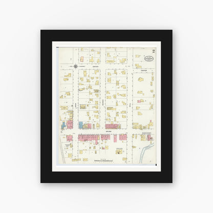 Old map wall art mockup — black gallery frame with white mat — Sanborn Fire Insurance Map from Saranac, Ionia County, Michigan (1910), Sheet #0002