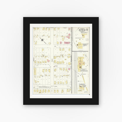 Old map wall art mockup — black gallery frame with white mat — Sanborn Fire Insurance Map from North Vernon, Jennings County, Indiana (1911), Sheet #0002