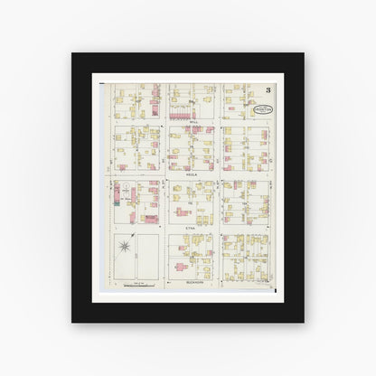 Old map wall art mockup — black gallery frame with white mat — Sanborn Fire Insurance Map from Ironton, Lawrence County, Ohio (1893), Sheet #0003