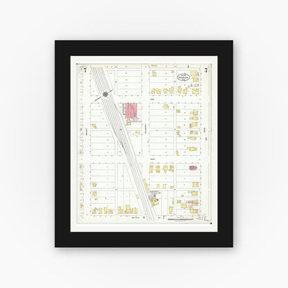 Old map wall art mockup — black gallery frame with white mat — Sanborn Fire Insurance Map from Deshler, Henry County, Ohio (1923), Sheet #0007