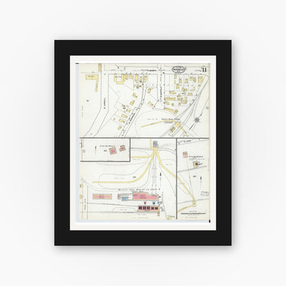 Old map wall art mockup — black gallery frame with white mat — Sanborn Fire Insurance Map from Ironwood, Gogebic County, Michigan (1921), Sheet #0011