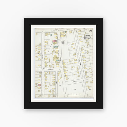 Old map wall art mockup — black gallery frame with white mat — Sanborn Fire Insurance Map from Ashtabula, Ashtabula County, Ohio (1893), Sheet #0014