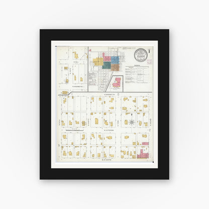 Old map wall art mockup — black gallery frame with white mat — Sanborn Fire Insurance Map from Girard, Macoupin County, Illinois (1906) - Complete Map Set