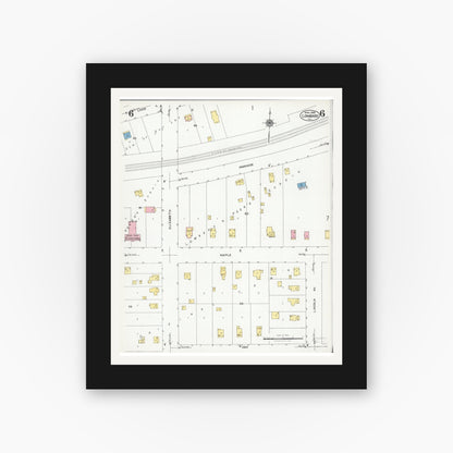Old map wall art mockup — black gallery frame with white mat — Sanborn Fire Insurance Map from Lombard, Du Page County, Illinois (1925), Sheet #0006