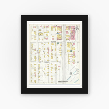 Old map wall art mockup — black gallery frame with white mat — Sanborn Fire Insurance Map from Latrobe, Westmoreland County, Pennsylvania (1909), Sheet #0004