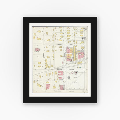 Old map wall art mockup — black gallery frame with white mat — Sanborn Fire Insurance Map from Macomb, Mcdonough County, Illinois (1898), Sheet #0002