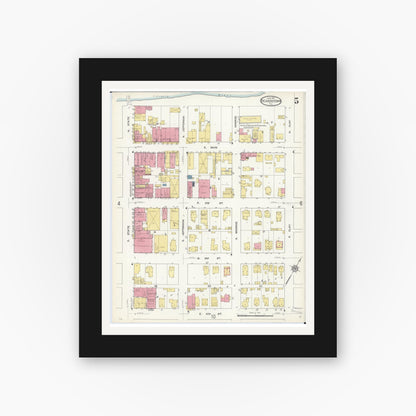 Old map wall art mockup — black gallery frame with white mat — Sanborn Fire Insurance Map from Beardstown, Cass County, Illinois (1913), Sheet #0005