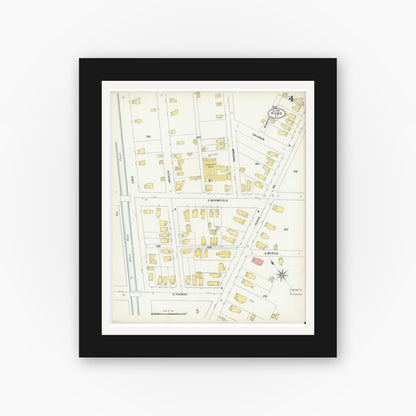 Old map wall art mockup — black gallery frame with white mat — Sanborn Fire Insurance Map from Rome, Oneida County, New York (1899), Sheet #0004