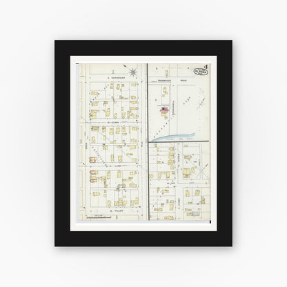 Old map wall art mockup — black gallery frame with white mat — Sanborn Fire Insurance Map from Alpena, Alpena County, Michigan (1895), Sheet #0004