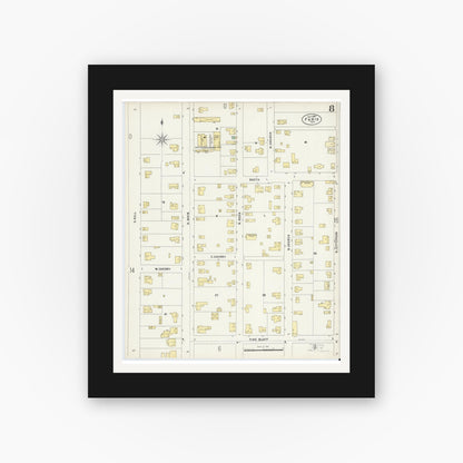 Old map wall art mockup — black gallery frame with white mat — Sanborn Fire Insurance Map from Paris, Lamar County, Texas (1897), Sheet #0008