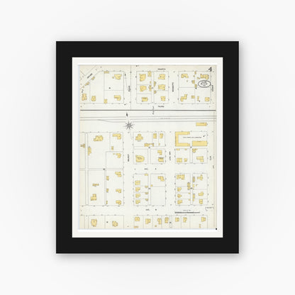 Old map wall art mockup — black gallery frame with white mat — Sanborn Fire Insurance Map from Hico, Hamilton County, Texas (1903), Sheet #0004