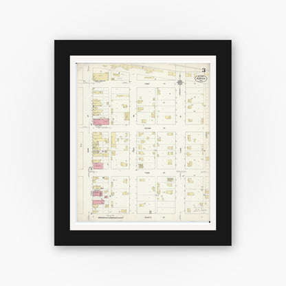 Old map wall art mockup — black gallery frame with white mat — Sanborn Fire Insurance Map from Adrian, Nobles County, Minnesota (1913), Sheet #0003