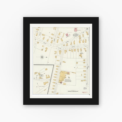 Old map wall art mockup — black gallery frame with white mat — Sanborn Fire Insurance Map from Westboro, Worcester County, Massachusetts (1899), Sheet #0007