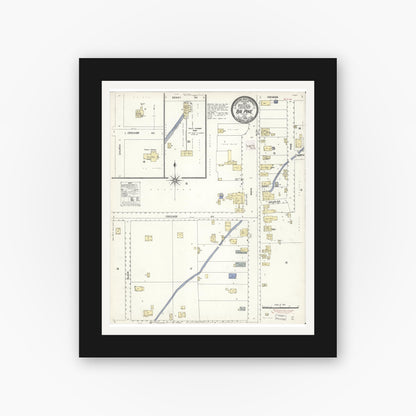 Old map wall art mockup — black gallery frame with white mat — Sanborn Fire Insurance Map from Big Pine, Inyo County, California (1909), Sheet #0001