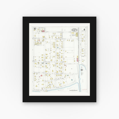 Old map wall art mockup — black gallery frame with white mat — Sanborn Fire Insurance Map from Palmetto, Manatee County, Florida (1930), Sheet #0006