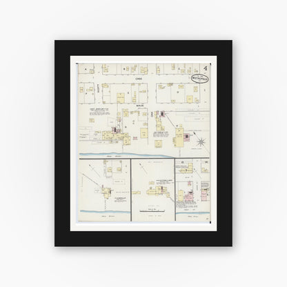 Old map wall art mockup — black gallery frame with white mat — Sanborn Fire Insurance Map from Metropolis, Massac County, Illinois (1888), Sheet #0004