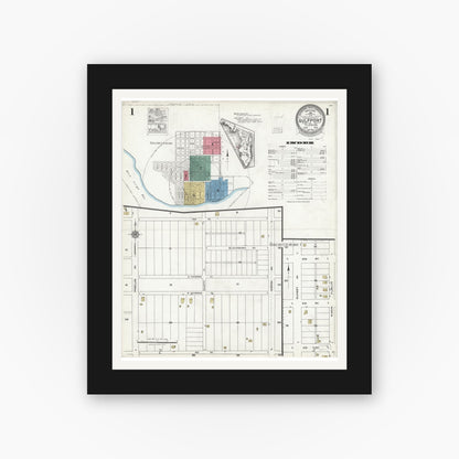 Old map wall art mockup — black gallery frame with white mat — Sanborn Fire Insurance Map from Gulfport, Pinellas County, Florida (1923) - Complete Map Set