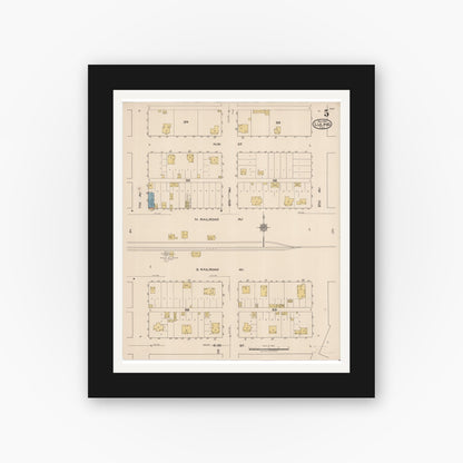 Old map wall art mockup — black gallery frame with white mat — Sanborn Fire Insurance Map from Luling, Caldwell County, Texas (1921), Sheet #0005