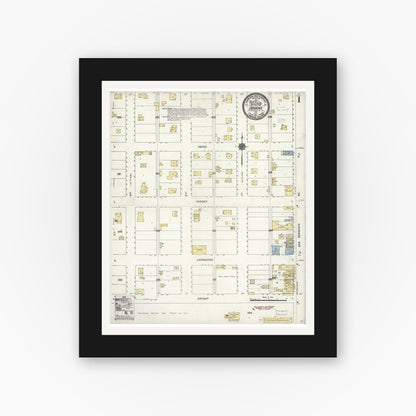 Old map wall art mockup — black gallery frame with white mat — Sanborn Fire Insurance Map from Banning, Riverside County, California (1911), Sheet #0001