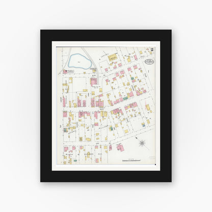 Old map wall art mockup — black gallery frame with white mat — Sanborn Fire Insurance Map from Columbia, Monroe County, Illinois (1899), Sheet #0002