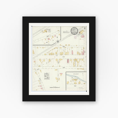 Old map wall art mockup — black gallery frame with white mat — Sanborn Fire Insurance Map from West Jefferson, Madison County, Ohio (1901) - Complete Map Set