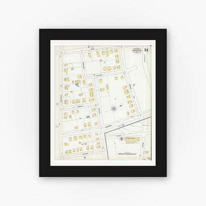 Old map wall art mockup — black gallery frame with white mat — Sanborn Fire Insurance Map from Medford, Middlesex County, Massachusetts (1903), Sheet #0014