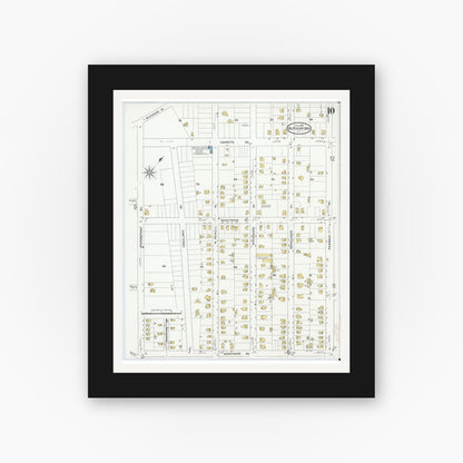 Old map wall art mockup — black gallery frame with white mat — Sanborn Fire Insurance Map from Rutherford, Bergen County, New Jersey (1909), Sheet #0010