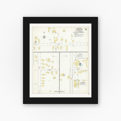 Old map wall art mockup — black gallery frame with white mat — Sanborn Fire Insurance Map from Westfield, Tioga County, Pennsylvania (1907), Sheet #0006