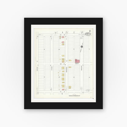 Old map wall art mockup — black gallery frame with white mat — Sanborn Fire Insurance Map from Ambridge, Beaver County, Pennsylvania (1911), Sheet #0007