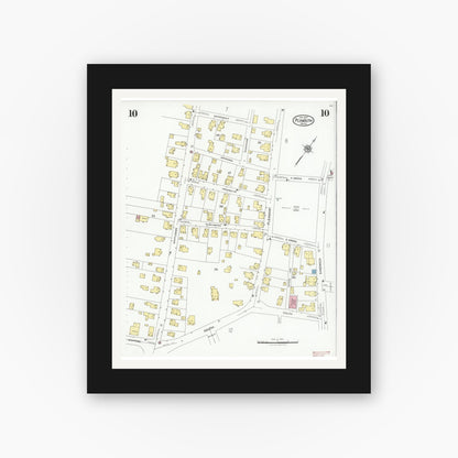 Old map wall art mockup — black gallery frame with white mat — Sanborn Fire Insurance Map from Plymouth, Plymouth County, Massachusetts (1927), Sheet #0010