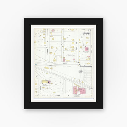 Old map wall art mockup — black gallery frame with white mat — Sanborn Fire Insurance Map from Independence, Jackson County, Missouri (1907), Sheet #0014