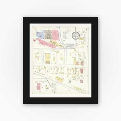 Old map wall art mockup — black gallery frame with white mat — Sanborn Fire Insurance Map from Pleasanton, Alameda County, California (1903) - Complete Map Set