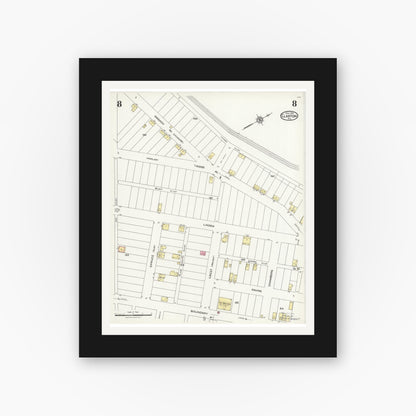 Old map wall art mockup — black gallery frame with white mat — Sanborn Fire Insurance Map from Clairton, Allegheny County, Pennsylvania (1924), Sheet #0008