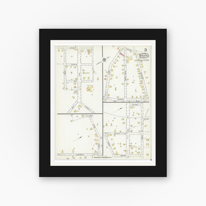 Old map wall art mockup — black gallery frame with white mat — Sanborn Fire Insurance Map from Brevard, Transylvania County, North Carolina (1916), Sheet #0003