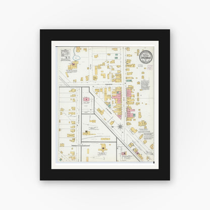 Old map wall art mockup — black gallery frame with white mat — Sanborn Fire Insurance Map from Greenwich, Huron County, Ohio (1904), Sheet #0001