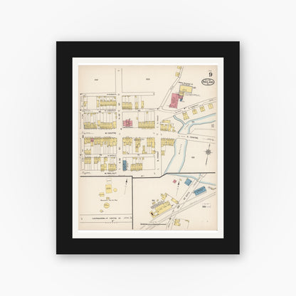 Old map wall art mockup — black gallery frame with white mat — Sanborn Fire Insurance Map from Ashland, Schuylkill County, Pennsylvania (1921), Sheet #0009
