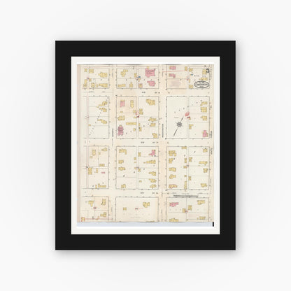 Old map wall art mockup — black gallery frame with white mat — Sanborn Fire Insurance Map from Constantine, Saint Joseph County, Michigan (1932), Sheet #0003