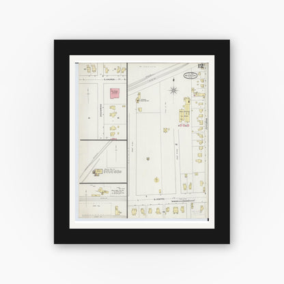 Old map wall art mockup — black gallery frame with white mat — Sanborn Fire Insurance Map from Marion, Marion County, Ohio (1895), Sheet #0012