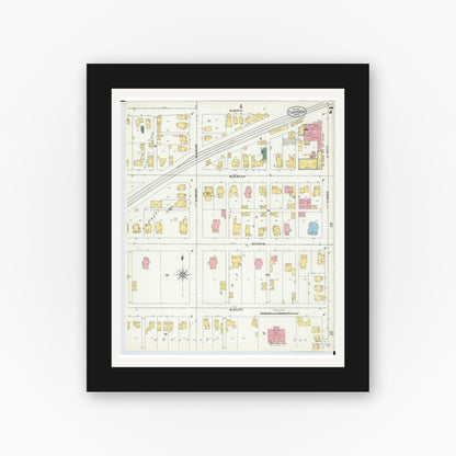 Old map wall art mockup — black gallery frame with white mat — Sanborn Fire Insurance Map from Fostoria, Seneca, Hancock, And Wood Counties, Ohio (1901), Sheet #0007