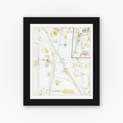 Old map wall art mockup — black gallery frame with white mat — Sanborn Fire Insurance Map from South Whitley, Whitley County, Indiana (1900), Sheet #0004