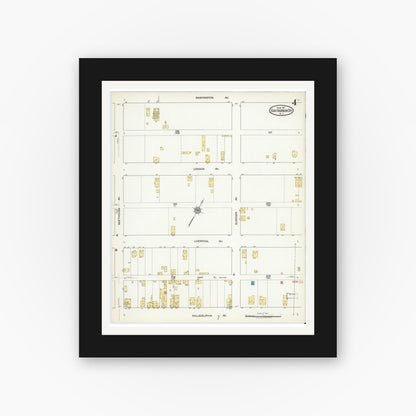 Old map wall art mockup — black gallery frame with white mat — Sanborn Fire Insurance Map from Egg Harbor City, Atlantic County, New Jersey (1917), Sheet #0004