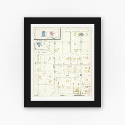 Old map wall art mockup — black gallery frame with white mat — Sanborn Fire Insurance Map from Haskell, Haskell County, Texas (1913), Sheet #0003