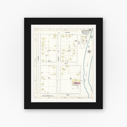 Old map wall art mockup — black gallery frame with white mat — Sanborn Fire Insurance Map from Napa, Napa County, California (1891), Sheet #0019