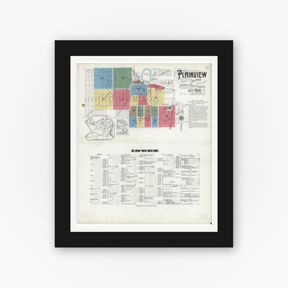 Old map wall art mockup — black gallery frame with white mat — Sanborn Fire Insurance Map from Plainview, Hale County, Texas (1921) - Complete Map Set