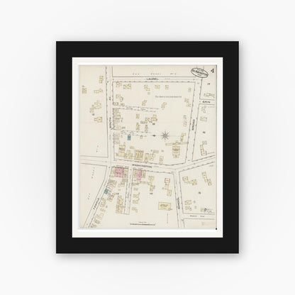 Old map wall art mockup — black gallery frame with white mat — Sanborn Fire Insurance Map from South Abington, Plymouth County, Massachusetts (1885), Sheet #0004