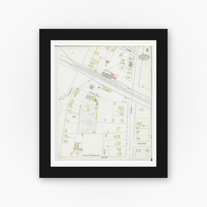Old map wall art mockup — black gallery frame with white mat — Sanborn Fire Insurance Map from Bellevue, Huron And Sandusky County, Ohio (1893), Sheet #0005
