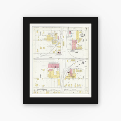 Old map wall art mockup — black gallery frame with white mat — Sanborn Fire Insurance Map from Bushnell, Mcdonough County, Illinois (1912), Sheet #0002