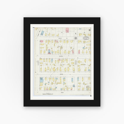 Old map wall art mockup — black gallery frame with white mat — Sanborn Fire Insurance Map from Beloit, Rock County, Wisconsin (1895), Sheet #0009