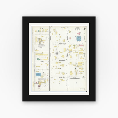 Old map wall art mockup — black gallery frame with white mat — Sanborn Fire Insurance Map from Victoria, Victoria County, Texas (1907), Sheet #0004